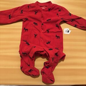 Carters Reindeer Pajama Baby 9 Months Red Footie PJ One Piece Warm Sleepwear